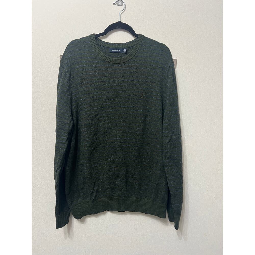 Preowned Nautica Men's Crewneck Green Striped Sweater Sz XL